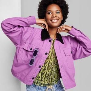 Wild fable vibrant purple with black corduroy collar shacket new with ta…